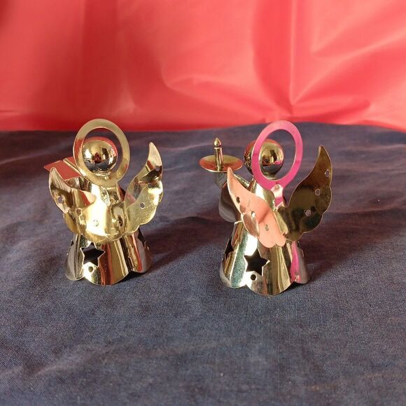 Christmas Angel Halo Candle Holder Metal Silver Tone Star Cutout Cherub Ornament - Picture 16 of 16